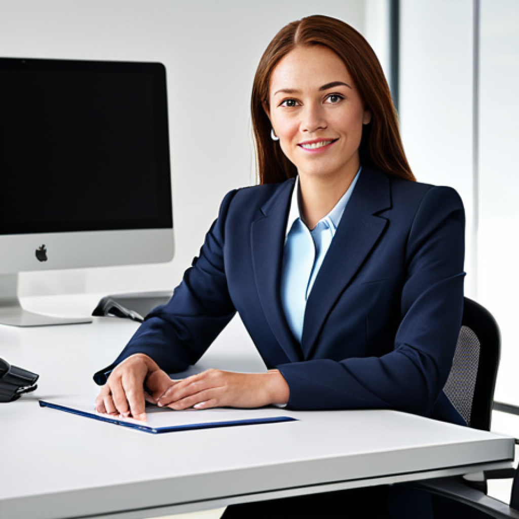 특수교육과 특수교육 통계 - A professional businesswoman in a modest business suit, sitting at a desk in a modern office, fully ...