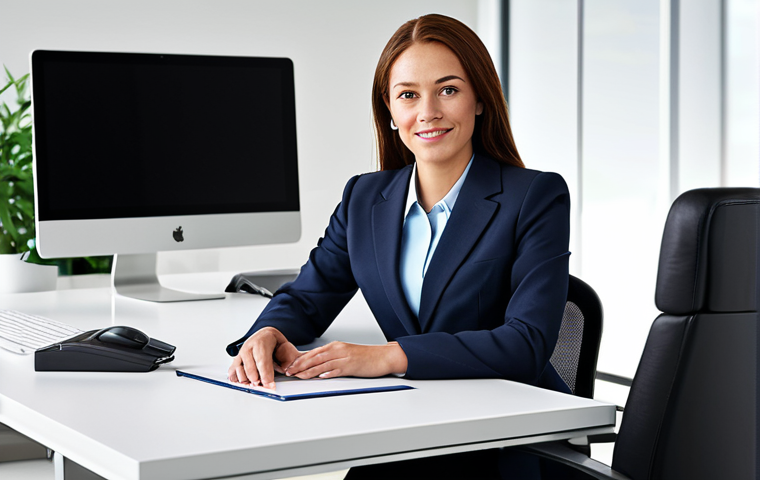 특수교육과 특수교육 통계 - A professional businesswoman in a modest business suit, sitting at a desk in a modern office, fully ...