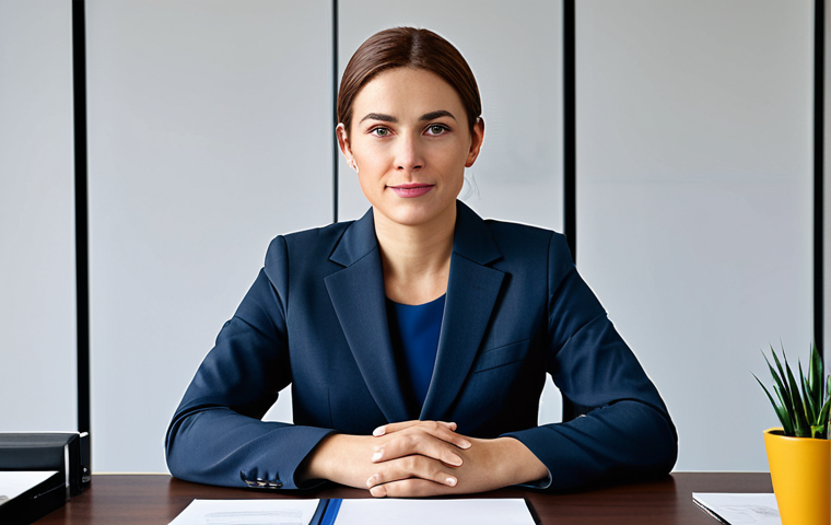 특수교육과 보완대체 의사소통 AAC - ** A professional businesswoman in a modest business suit, sitting at a desk in a modern office, ful...