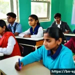 청각장애 학생 교육 - A modern classroom setting with a diverse group of Bengali hearing-impaired students using interacti...