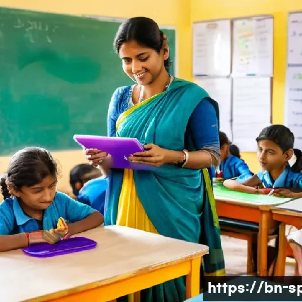 특수교육 교사 자격증 - A compassionate special education teacher in a bright, welcoming classroom in Bangladesh, patiently ...