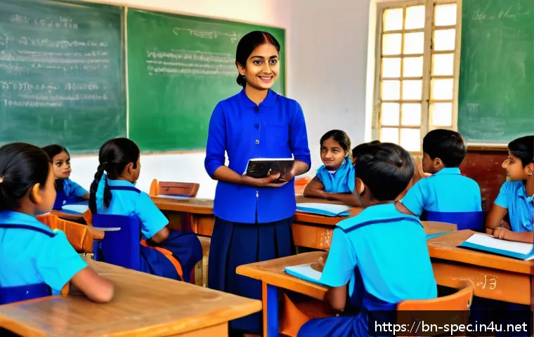 특수교육과 혼합학습 - A modern blended classroom scene in a Bengali school setting, showing diverse students of different ...