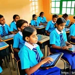 특수교육과 유니버설 디자인 - A diverse classroom scene in a modern Bengali school, featuring students of various physical abiliti...